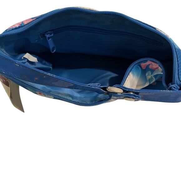 Modella Angel Retro Pin-Up Floral Cosmetic Bag Blue Zipper Handle NWT 9x6" - Picture 2 of 9
